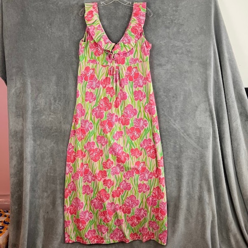 Lilly Pulitzer Samantha Floral Maxi Dress Women XL Ruffled Preppy Classic Casual